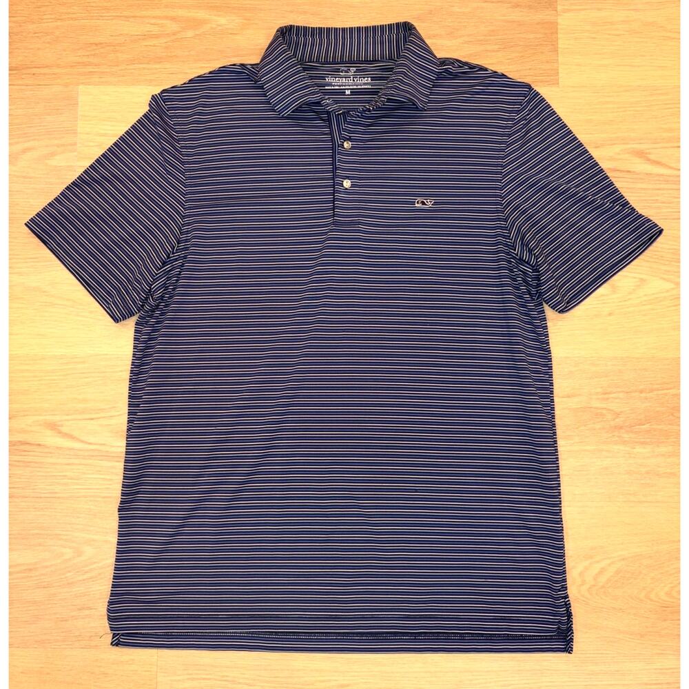 Vineyard Vines Performance polo blue & white skinny stripes mens size Medium